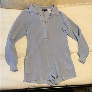 Blue Blush Sky Blue Ribbed Knit Romper